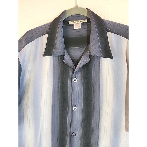 Twist Shirt Platinum Mens Short-Sleeve Blue gray Striped ButtonUp Relaxed M Golf - Picture 4 of 9